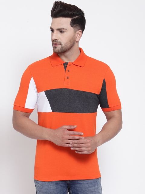 

Kalt Men Orange & Grey Colourblocked Polo Collar T-shirt