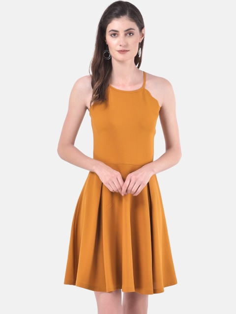 

Eavan Women Mustard Yellow Solid Fit and Flare Dress