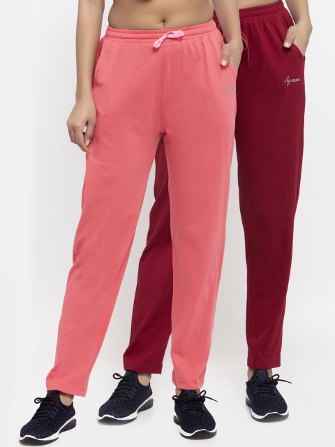 

NEUDIS Women Pack Of 2 Solid Track Pants, Pink