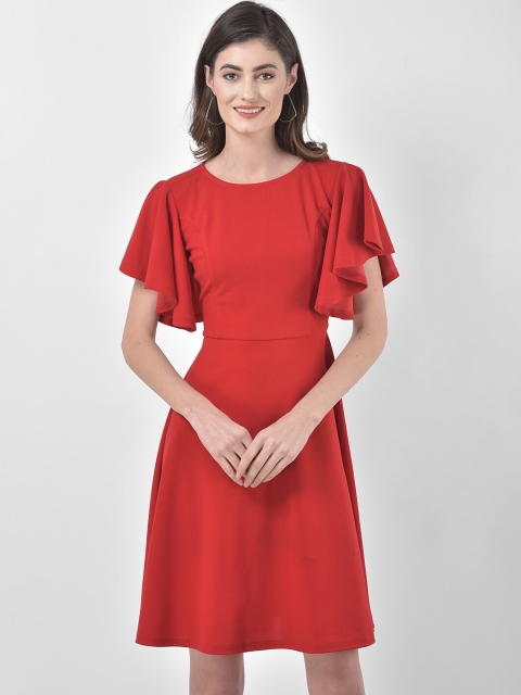 

Eavan Women Red Solid Fit and Flare Dress