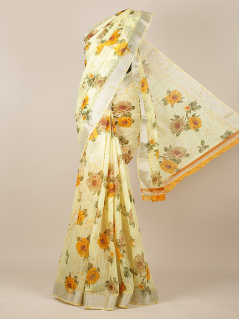 

Pothys Yellow Printed Jute Silk Saree