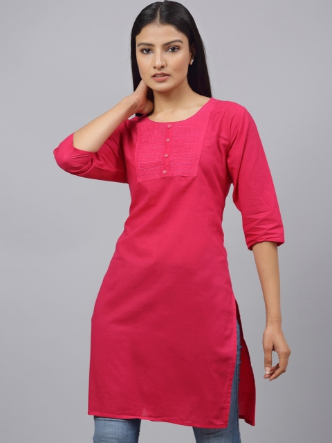 ANAISA Women Pink Yoke Design Embroidered Kurta