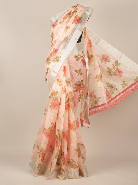 

Pothys Peach-Coloured Printed Jute Silk Saree