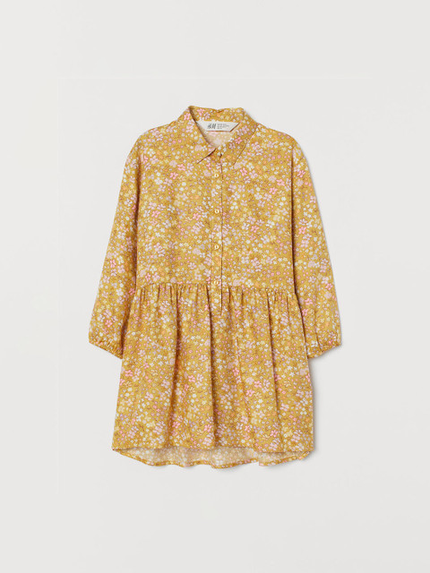 

H&M Girls Gold Floral Printed Shirt Dress
