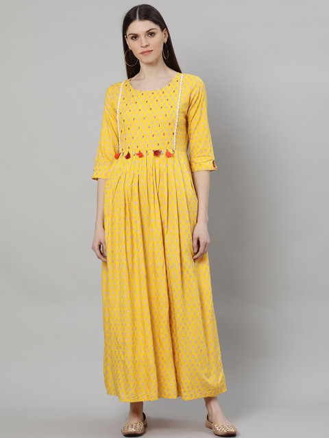 

GERUA Women Yellow & White Floral Printed Maxi Dress