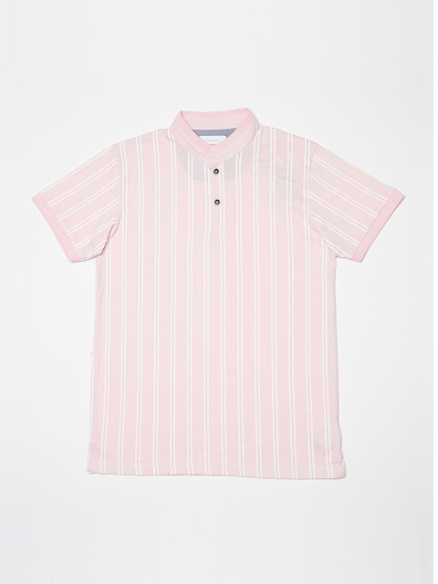 

Octave Boys Pink Striped Henley Neck T-shirt