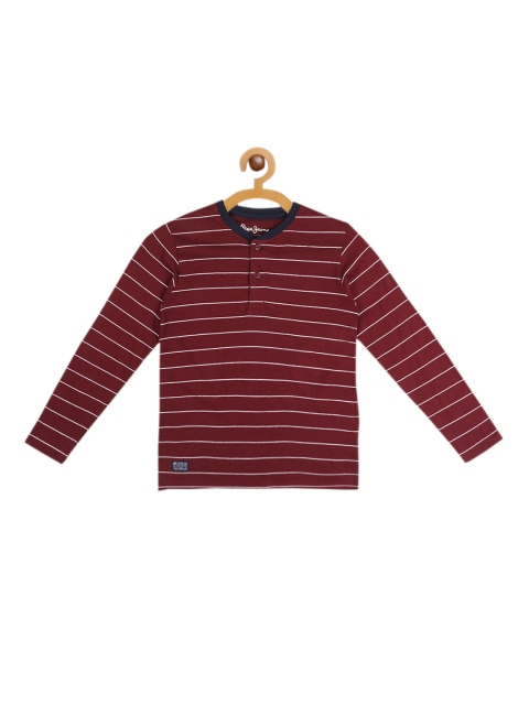 

Pepe Jeans Boys Burgundy Striped Mandarin Collar T-shirt
