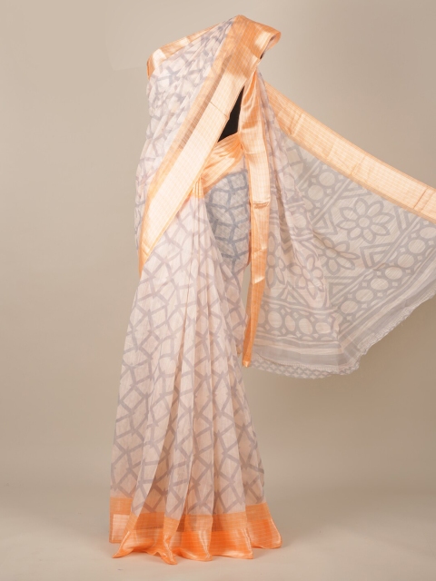 

Pothys Peach-Coloured & Off-White Jute Silk Printed Saree