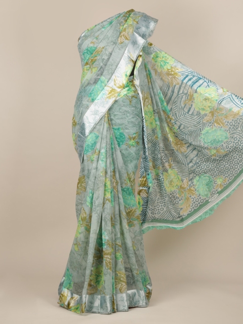 

Pothys Green Printed Jute Silk Saree