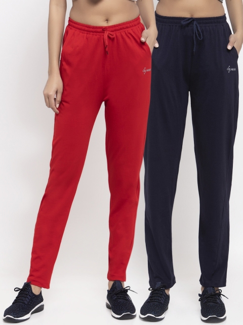 

NEUDIS Women Pack Of 2 Solid Track Pants, Red