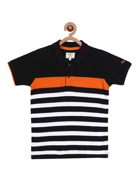 

Pepe Jeans Boys Black & Orange Striped Polo Collar T-shirt