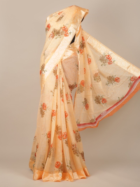 

Pothys Orange Printed Jute Silk Saree
