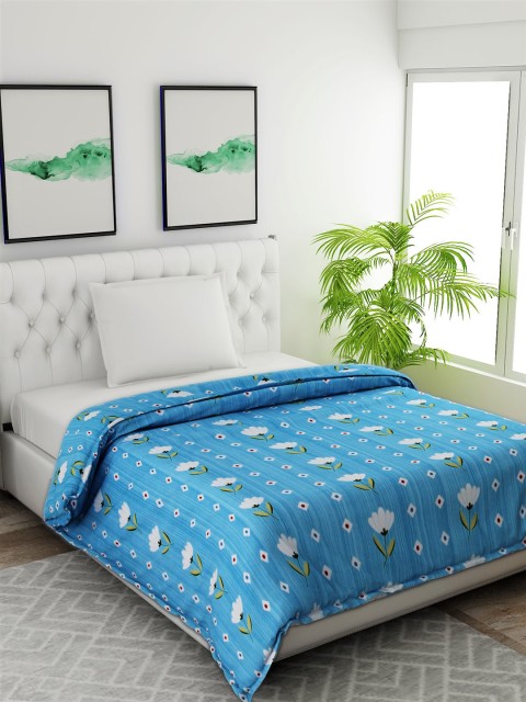 

Salona Bichona Turquoise Blue & White Floral AC Room 120 GSM Single Bed Comforter