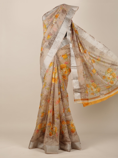 

Pothys Brown & Yellow Jute Silk Printed Saree