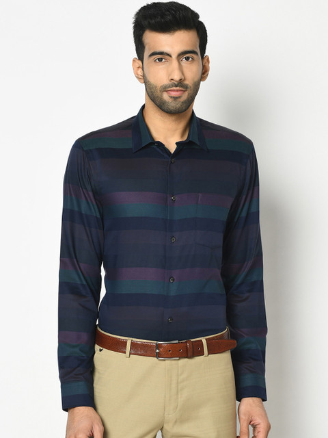 

Blackberrys Men Navy Blue & Purple Slim Fit Striped Formal Shirt