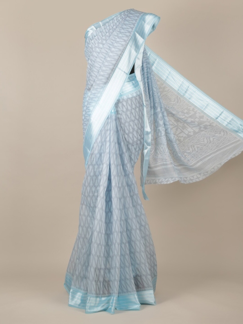 

Pothys Blue Printed Jute Silk Saree