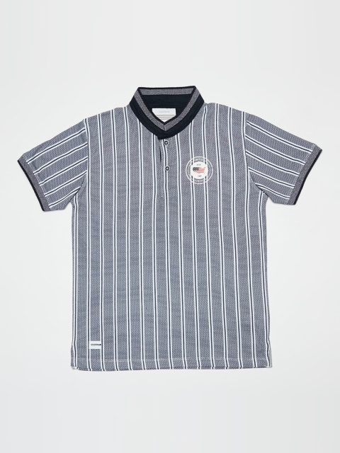 Octave Boys Navy Blue Striped V-Neck T-shirt