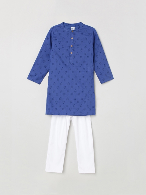 

max Boys Blue & White Printed Kurta with Pyjamas