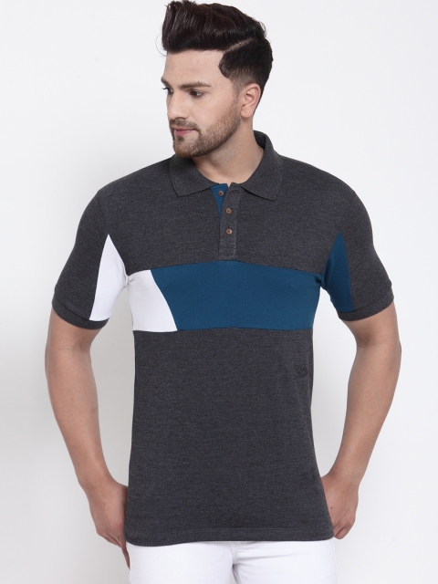 

Kalt Men Grey Colourblocked Polo Collar T-shirt