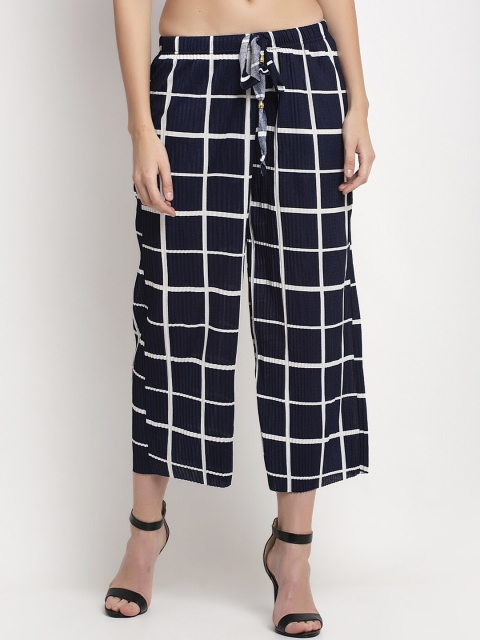 

NEUDIS Women Navy Blue & Off-White Straight Fit Checked Parallel Trousers