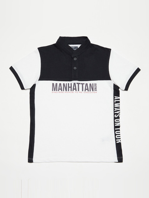 

Octave Boys White Colourblocked Mandarin Collar T-shirt