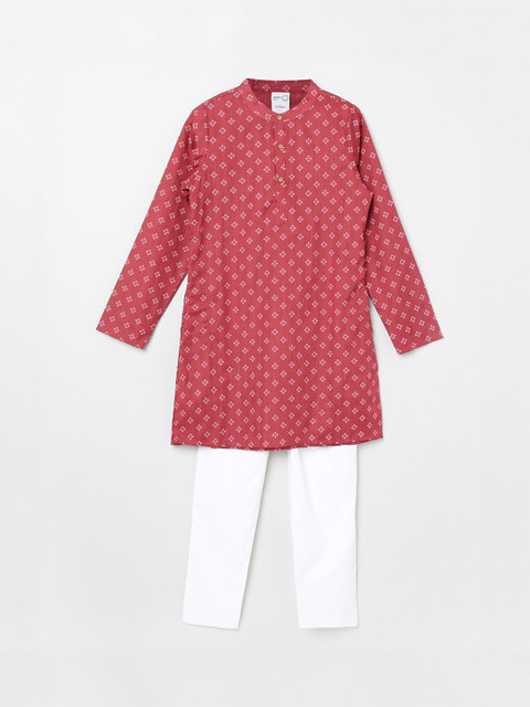 

max Boys Maroon & White Printed Kurta with Pyjamas