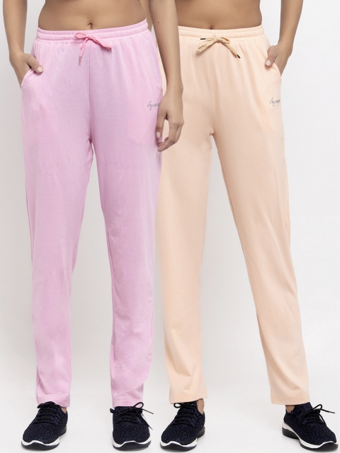 

NEUDIS Women Pack Of 2 Solid Track Pants, Pink