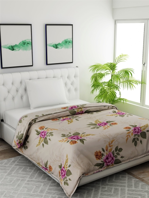 

Salona Bichona Beige & Magenta Floral AC Room 120 GSM Single Bed Comforter