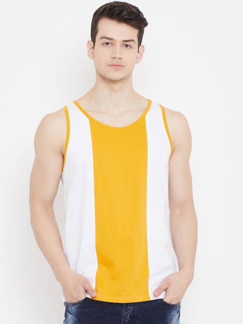 

Rodzen Men White & Yellow Colourblocked Round Neck T-shirt
