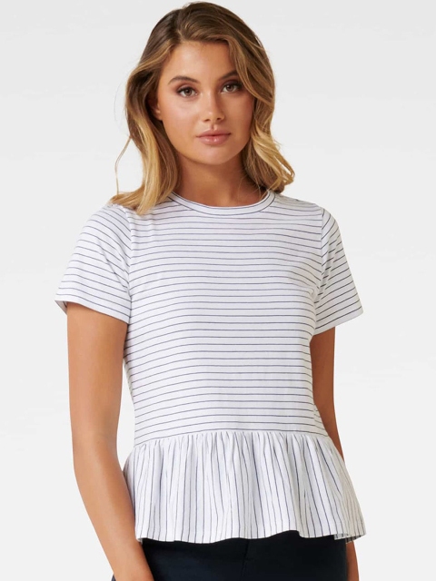 

Forever New White Striped Peplum Top