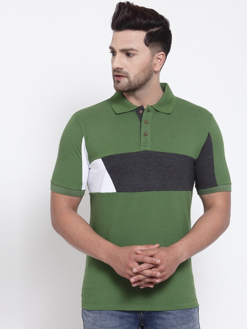 

Kalt Men Green Colourblocked Polo Collar T-shirt
