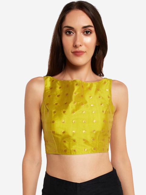 

Desi Weavess Women Lime Green &Gold- Colored Woven-Design Saree Blouse