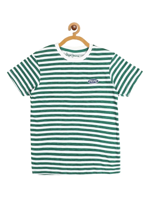 

Pepe Jeans Boys Green & White Striped Round Neck T-shirt