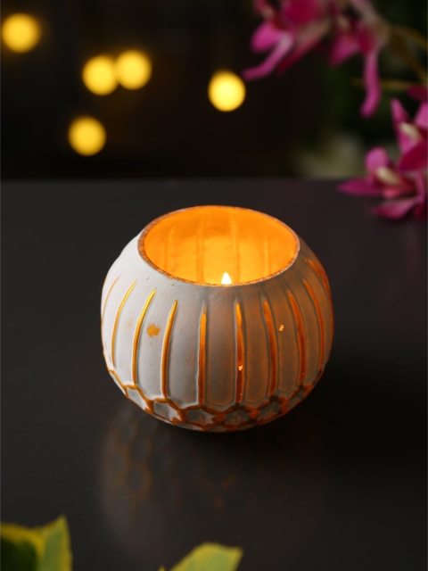 

Amoliconcepts Gold-Toned & White Textured Sustainable Glass Votive Candle Holder