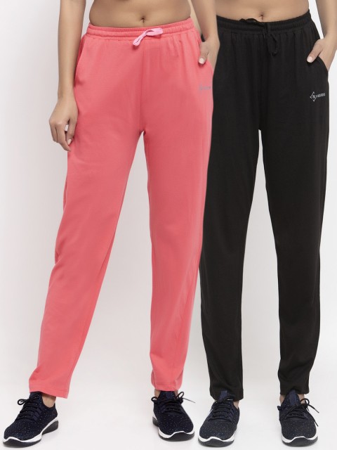

NEUDIS Women Pack Of 2 Solid Straight-Fit Track Pants, Pink