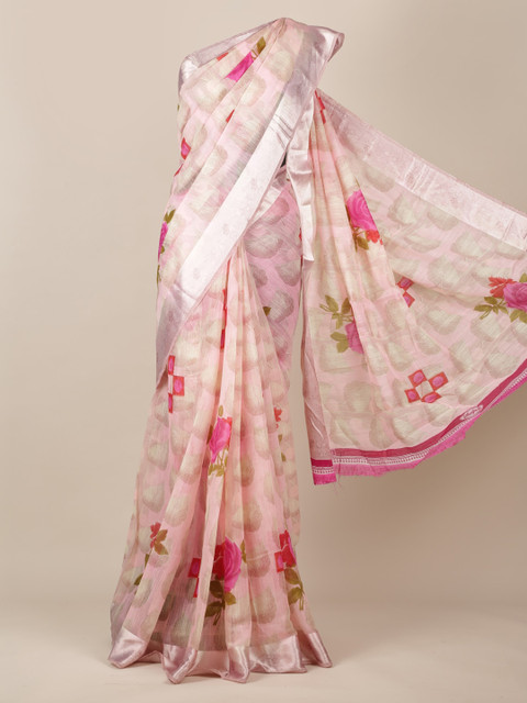

Pothys Pink Printed Jute Silk Saree