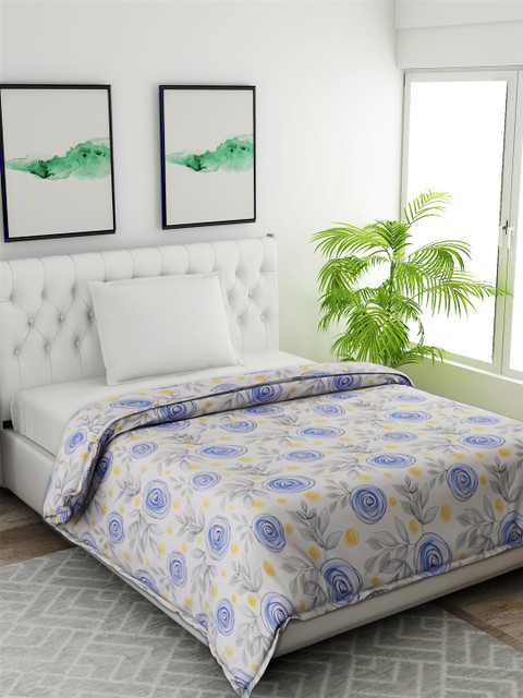 

Salona Bichona Off-White & Blue Floral AC Room 120 GSM Single Bed Comforter