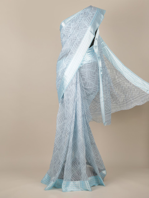 

Pothys Blue Printed Jute Silk Saree
