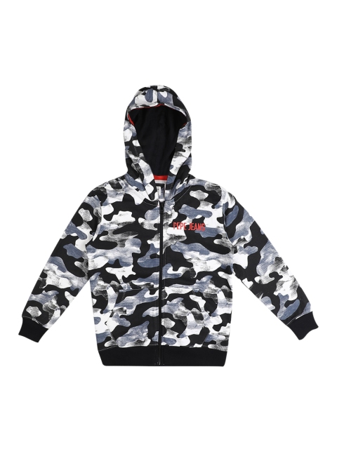

Pepe Jeans Boys Off-White & Black Printed Hooded Sweatshirt