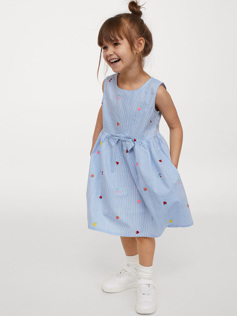 

H&M Girls Blue & White Striped Cotton dress
