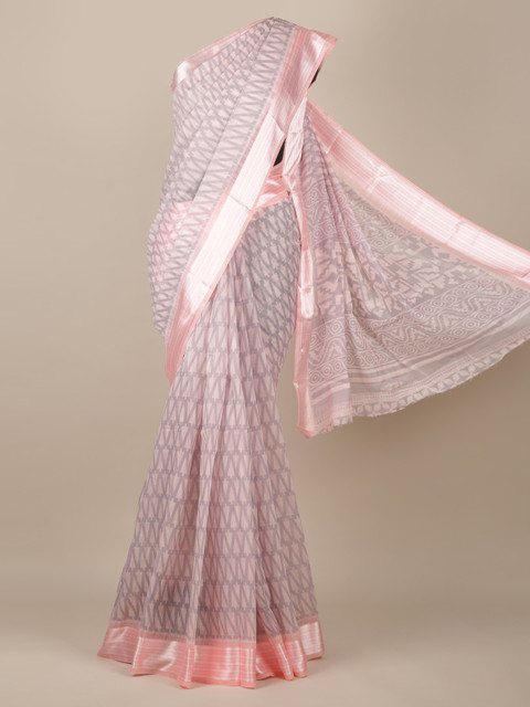 

Pothys Pink & Grey Jute Silk Printed Saree