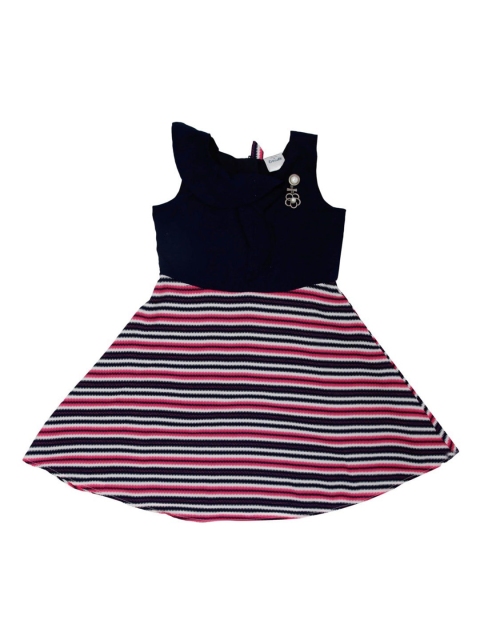 

Doodle Girls Navy Blue Striped A-Line Dress