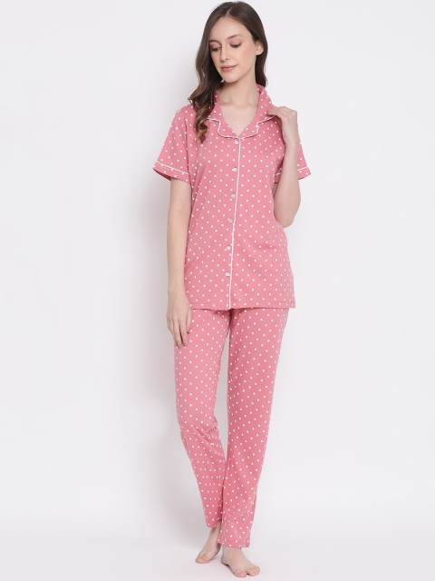 

Kanvin Women Pink & White Printed Night suit