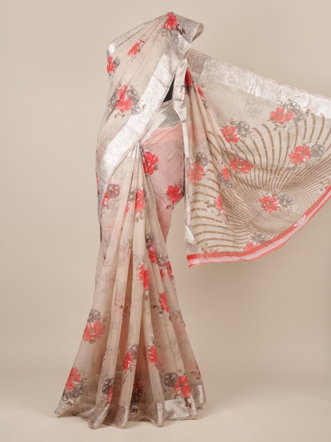 

Pothys Taupe & Red Jute Silk Printed Saree