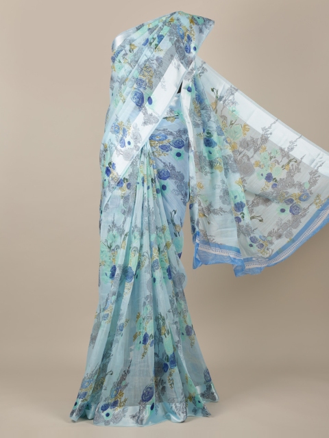 

Pothys Blue Printed Jute Silk Saree