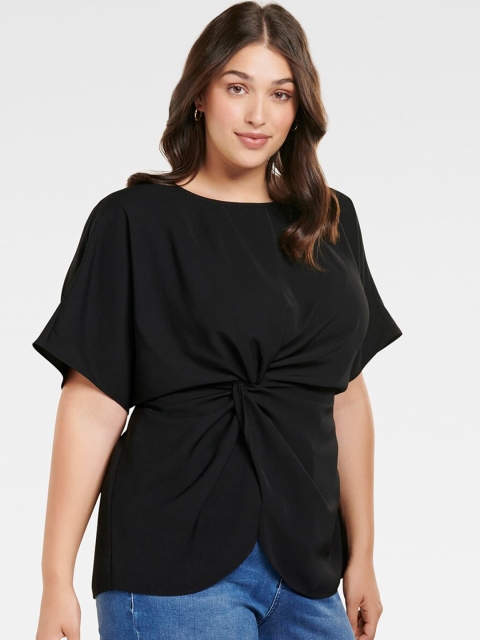 

Forever New Black Flutter Sleeves Cinched Waist Top