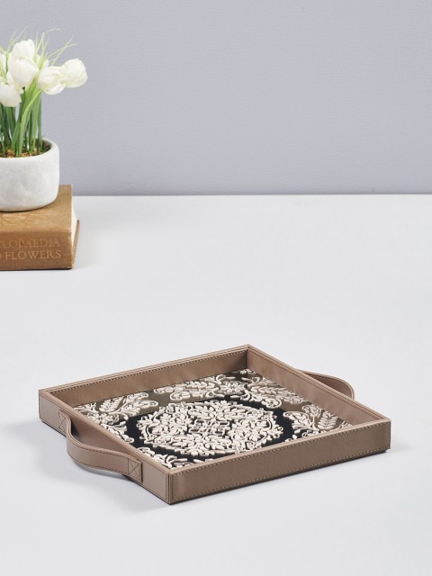 

Pure Home and Living Cream-Coloured & Silver-Toned Mirror Printed Square Tray