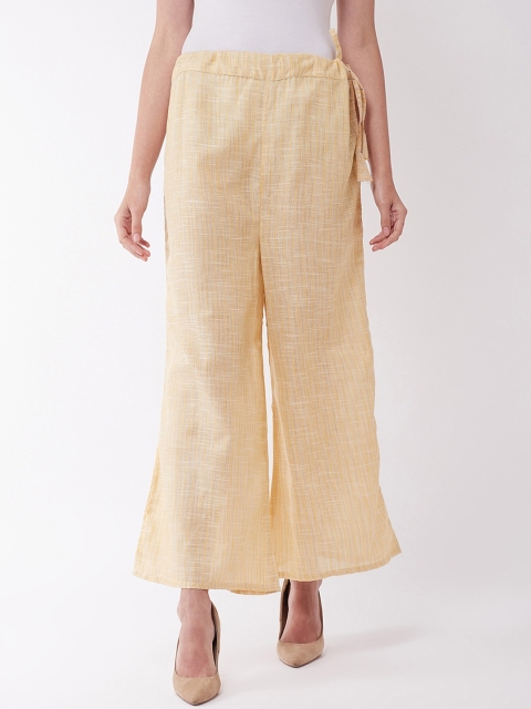 

InWeave Women Yellow Self Design Wide Leg Palazzos
