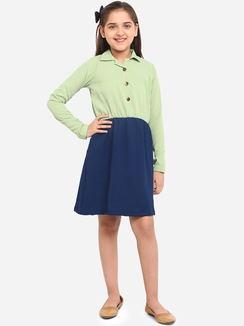 

Yuvraah Girls Green & Blue Colourblocked Shirt Dress