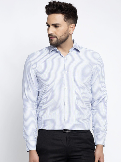 

JAINISH Men Blue & White Regular Fit Striped Formal Shirt